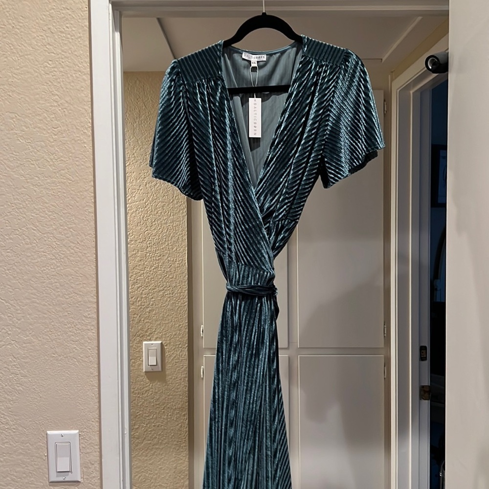 Andi Ribbed Velvet Wrap Dress Teal Blue
